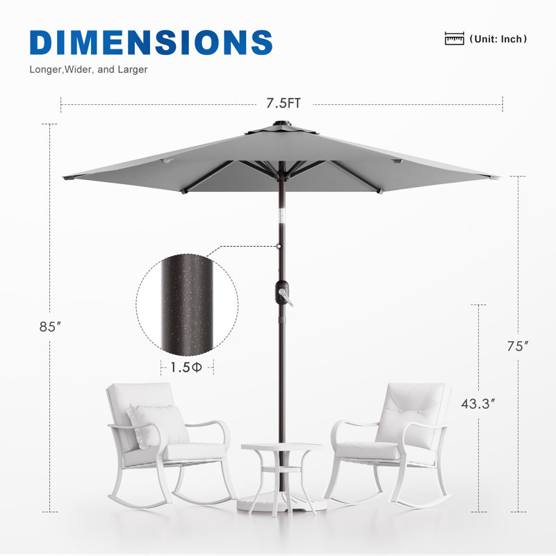 Parasol de marché 7 pi 6 po Doresha, Gris clair