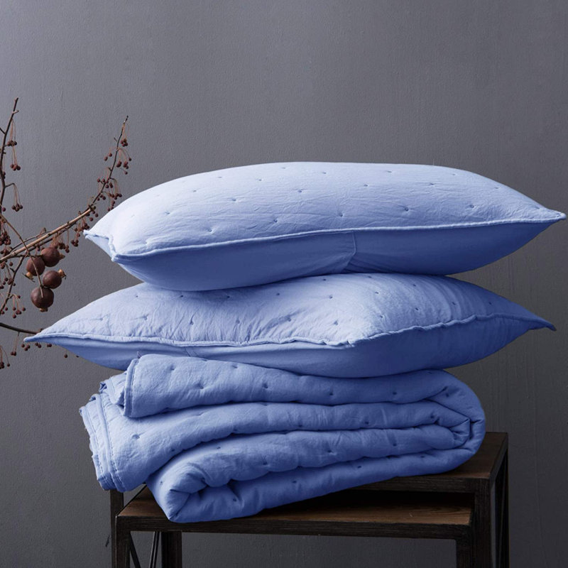 Modern & Contemporary Polyester Quilt, King Quilt + 2 King Shams, Light Blue