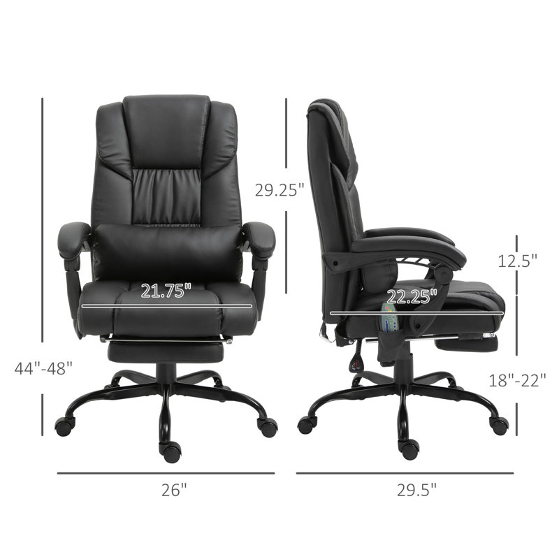 Chaise de bureau à haut dossier, massage à 6 points de vibration, cuir d'unité centrale, repose-pieds réglable, repose-pieds noir réglable, ergonomique,