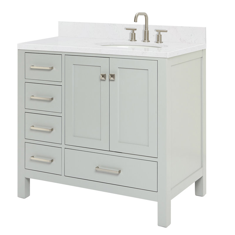 Cambridge 36.25'' Single Bathroom Vanity with Carrara Quartz Top, Gray