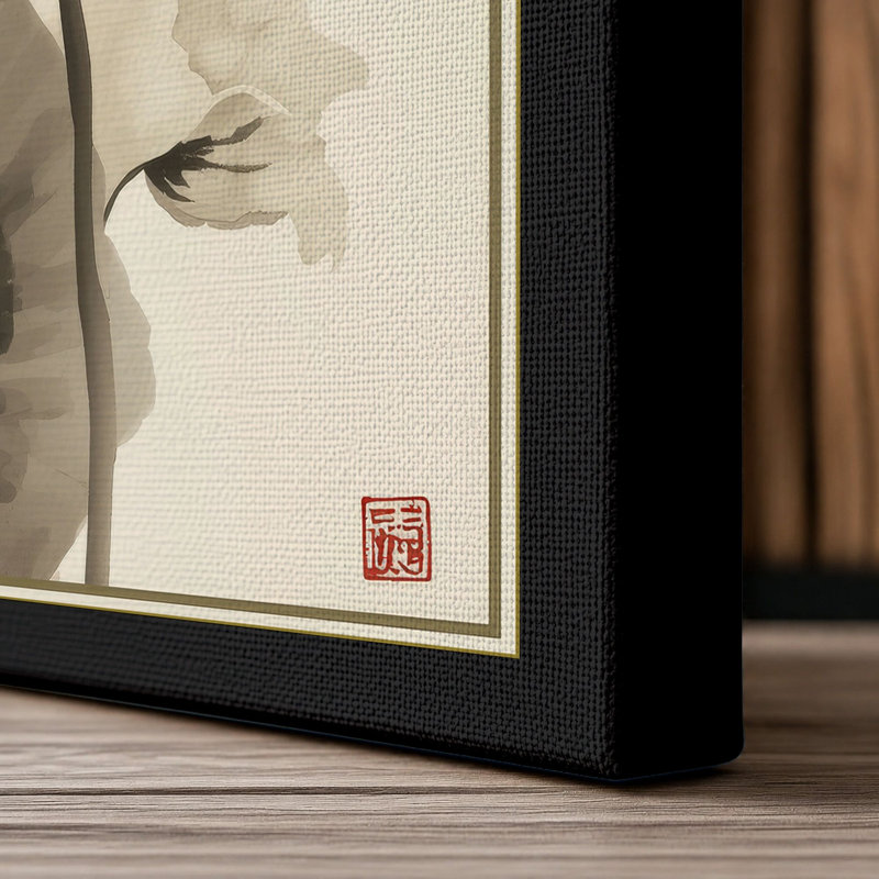 Lotus in Bloom Japandi - Wrapped Canvas, 18x12 - 45.7 x 30.5 cm, Black Border