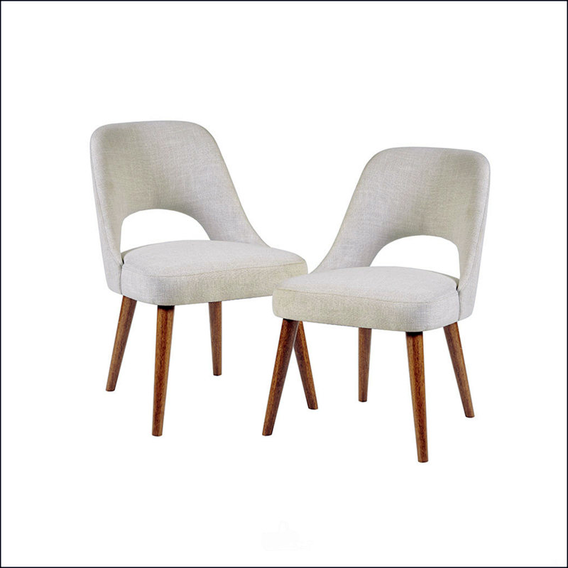 Ensemble de chaises de salle à manger rembourrées en polyester avec dossier rembourré, pieds en bois, Beige