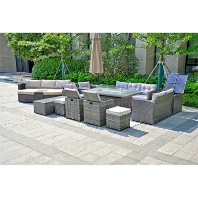 16 - Person Wicker Patio Dining Set with Rectangular Table , Cushions Included