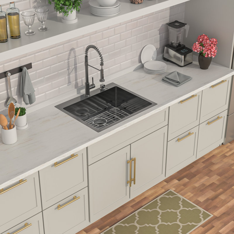 28" L x 22" W Drop-in Kitchen Sink 16 Gauge Stainless Steel Kitchen Sink Topmount Single Bowl Sink, Gunmetal Black