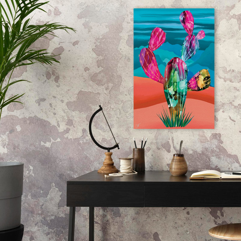Crazy Cactus - Contemporary  Tropical Bright Cactus Prickly Pear Vivid Colours Art, 24" H x 16" W