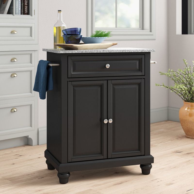 Braylie Granite Top Kitchen Cart, Black