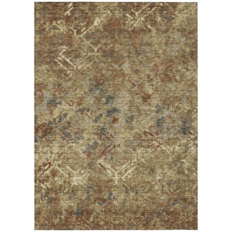 Tapis intérieur lavable à motif géométrique doré 10 pi x 14 pi