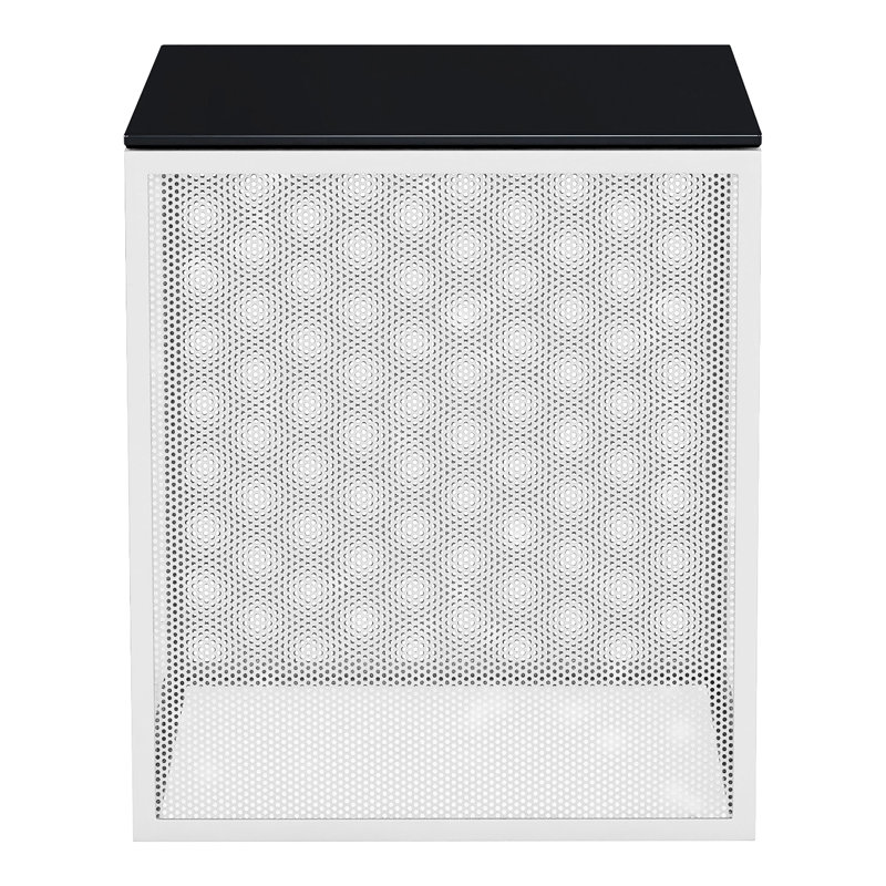 Table de bout en verre, Blanc mat / noir