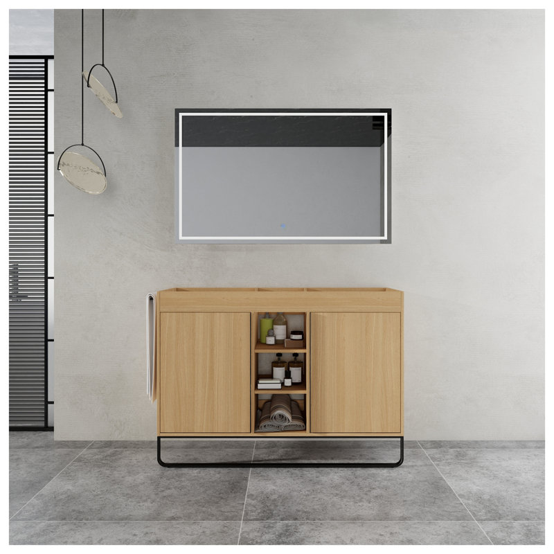 Armoire de salle de bain autoportante 48 po avec 2 portes à fermeture en douceur et contreplaqué de finition chêne