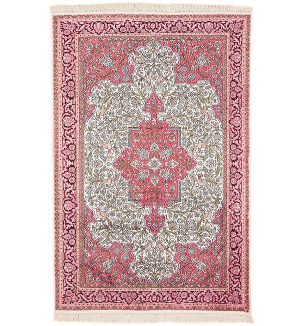 Handgefertigter Teppich in Beige / Rosa