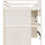 Lit mezzanine beige avec garde-robe intégrée, bureau d'étude, rangement ouvert et lumières à DEL, configuration d'espace pour les espaces compacts et les chambres doubles