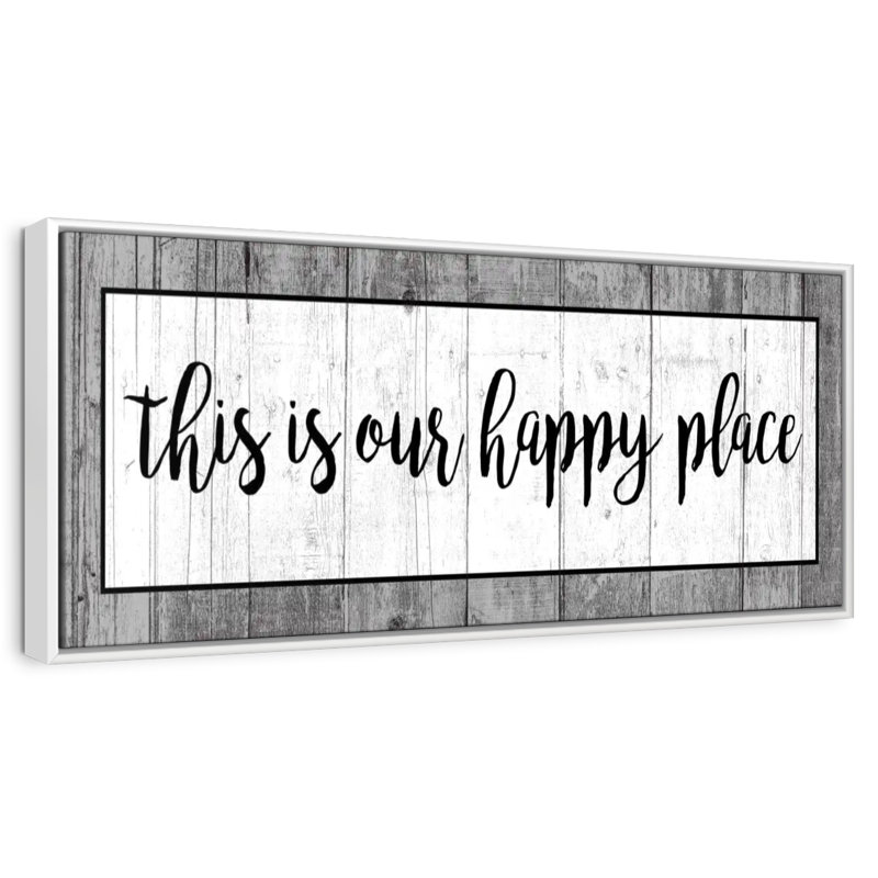 Plaque murale «This is our happy place», Cadre flottant blanc, 28 po x 10 po
