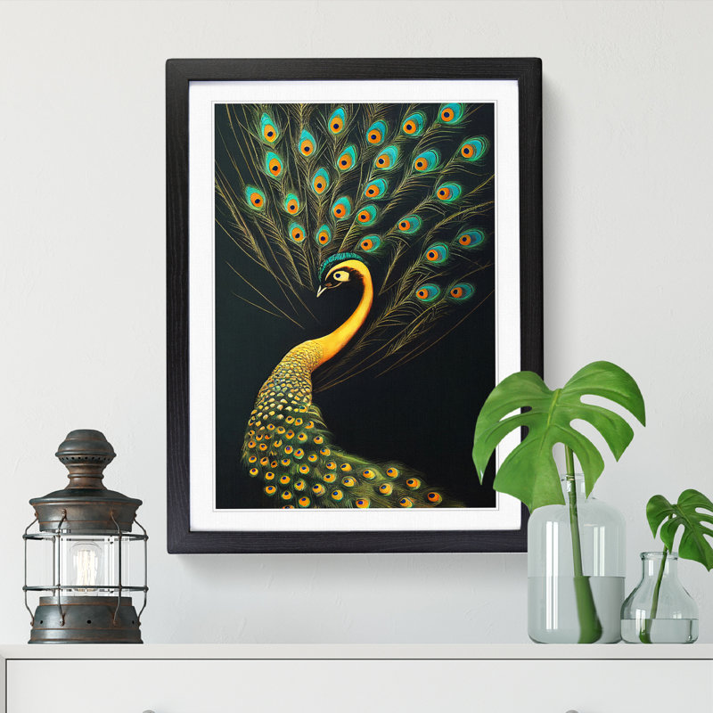 Peacock Vol.3 - Single Picture Frame Painting, Black, 64cm H x 46cm W x 2cm D