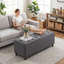 Banc d'entrée long avec rangement, banc rembourré avec repose-pieds avec garniture de rivets, banc de rangement rectangulaire pour chaussures avec espace caché, banc de rangement à l'extrémité du lit pour chambre à coucher, salon, gris-1375881408