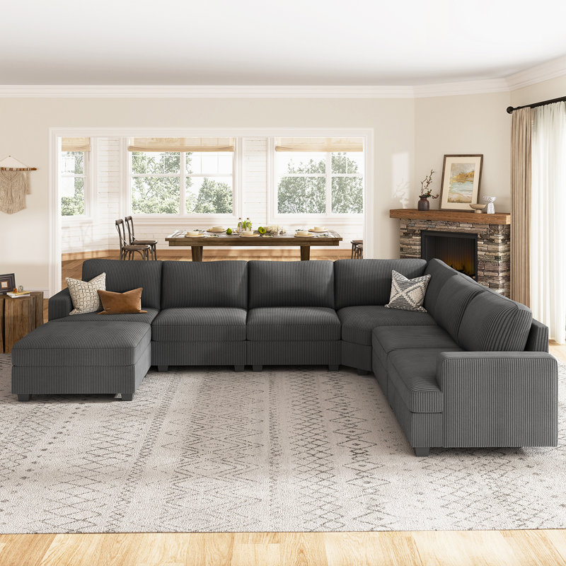 Canapé modulaire en velours côtelé Anureet Maureece, Velours côtelé gris