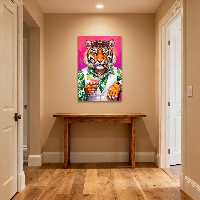 Animaux avec lunettes de soleil et cocktail, H 16 po x l 24 po, Toile tendue, Ne s’applique pas