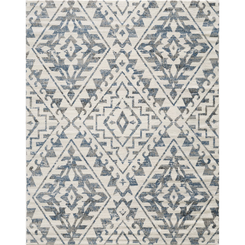 Tapis bleu / crème Kirshner, Rectangulaire 8 pi x 10 pi
