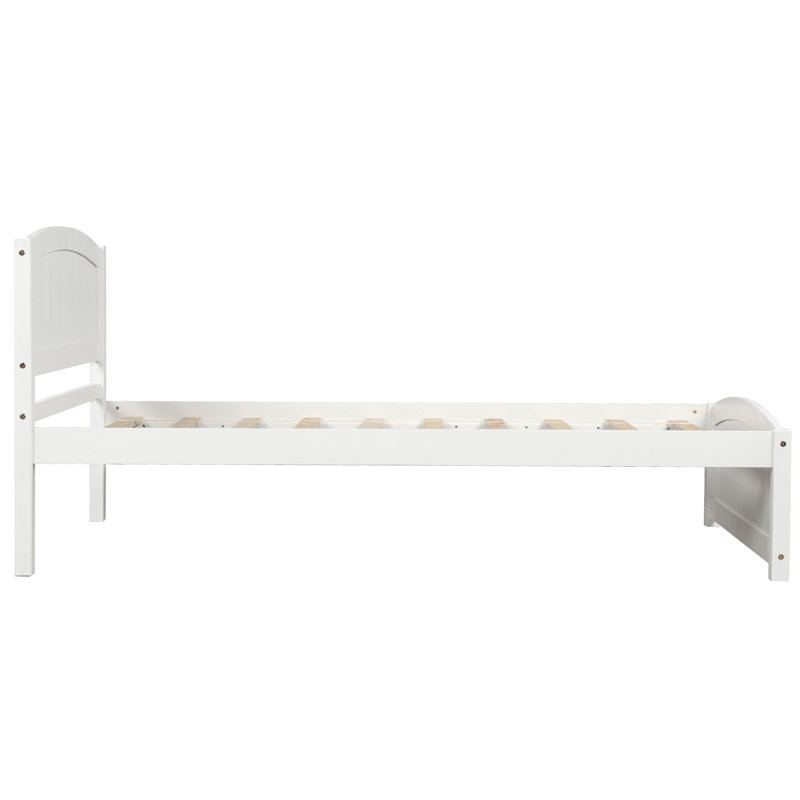 Lit plateforme en bois avec tête de lit, pied de lit et lattes de bois, blanc, Blanc
