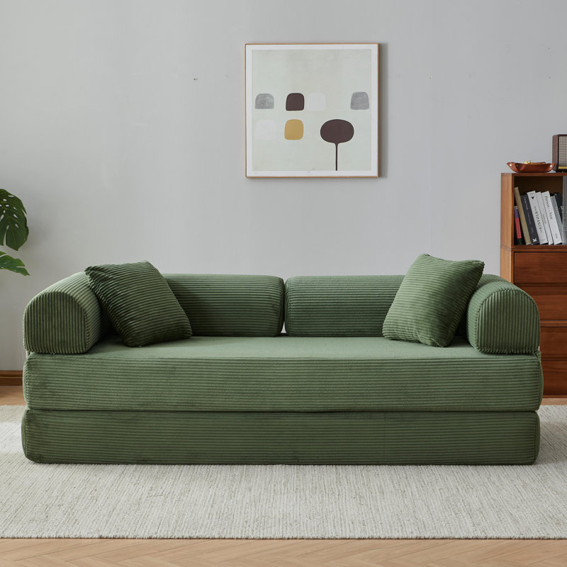 80.7" King-Size Futon Bed Corduroy Convertible Sleeper Sofa Floor Futon Couch With 2 Pillows - No Assembly Required