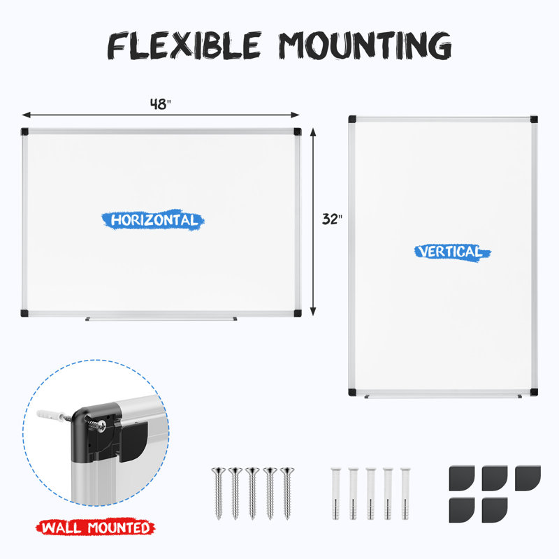 Tableau blanc magnétique 48 po x 32 po avec gomme à effacer et stylos, 32" H x 48" W