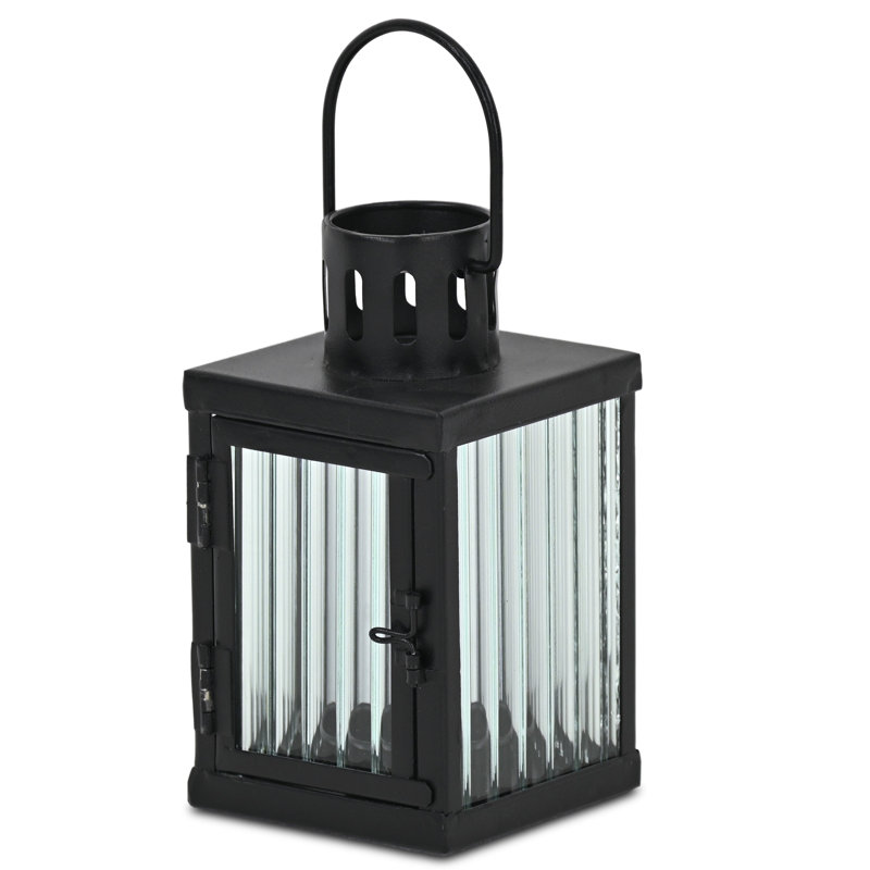 Lanterne d'intérieur en verre cannelé et métal 6,75 po Marzanna, Noir