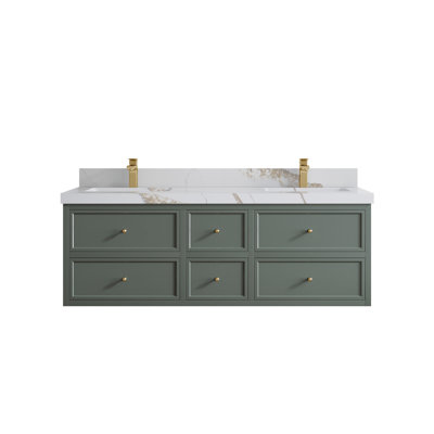 Roswell Floating 60'' Double Bathroom Vanity with Quartz Top