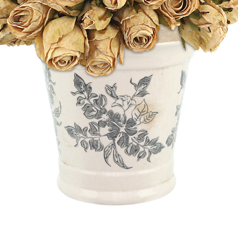 Dried Rose Bundle in Ceramic Pot, Beige
