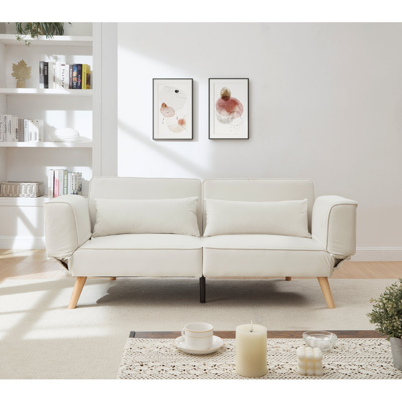 72.8'' Futon Sofa Bed, Sleeper Sofa, Small Couch With Adjustable Armrests, Adjustable Recliner Sleeper Sofa Bed For Living Room, Bedroom, Apartment, Beige