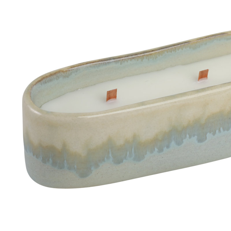 Bougie en céramique non parfumée à 5 mèches avec finition vernie peinte à la main - 14 po de long, bleu - Décoration de table décorative pour la maison