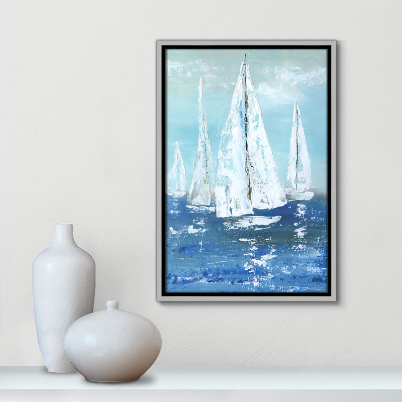 Voiles blanches - reproduction d'art, H 19,5 po x l 13,5 po x P 2 po, Toile avec cadre argenté