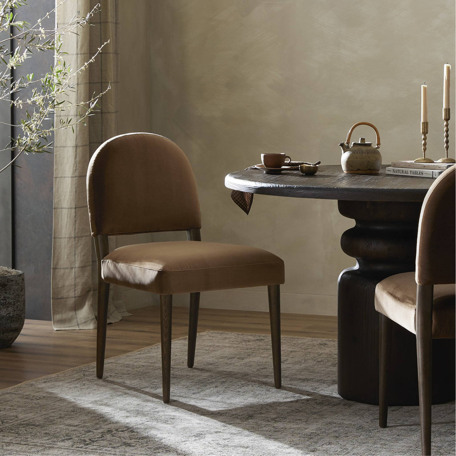 Berkely Upholstered Side Chair, Sapphire Coco, Burnt Oak