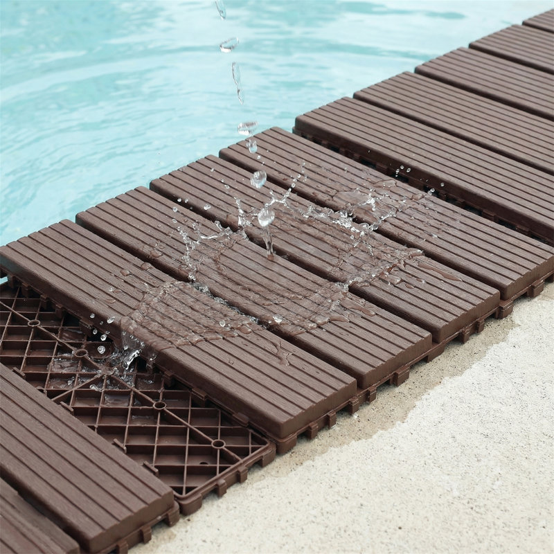 44 tuiles de plancher de drainage à emboîtement 44 pièces, pavés de patio extérieur 12 po x 12 po, imperméable toutes saisons, texture de grain de bois antidérapant, PP robuste