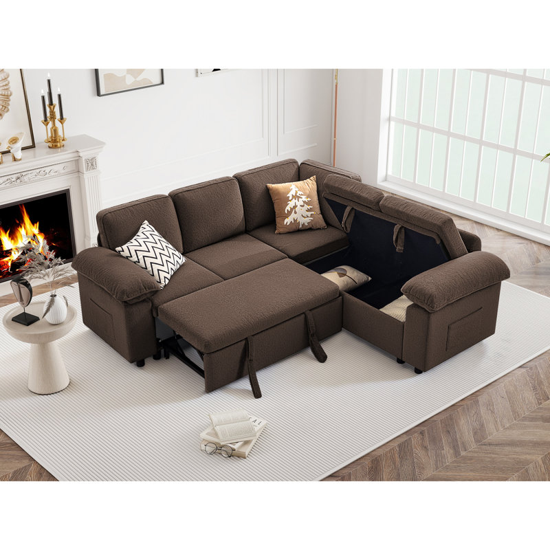 Canapé-lit modulaire en L à 5 places 84,6 po Waldorf avec lit escamotable et rangement, Coffee