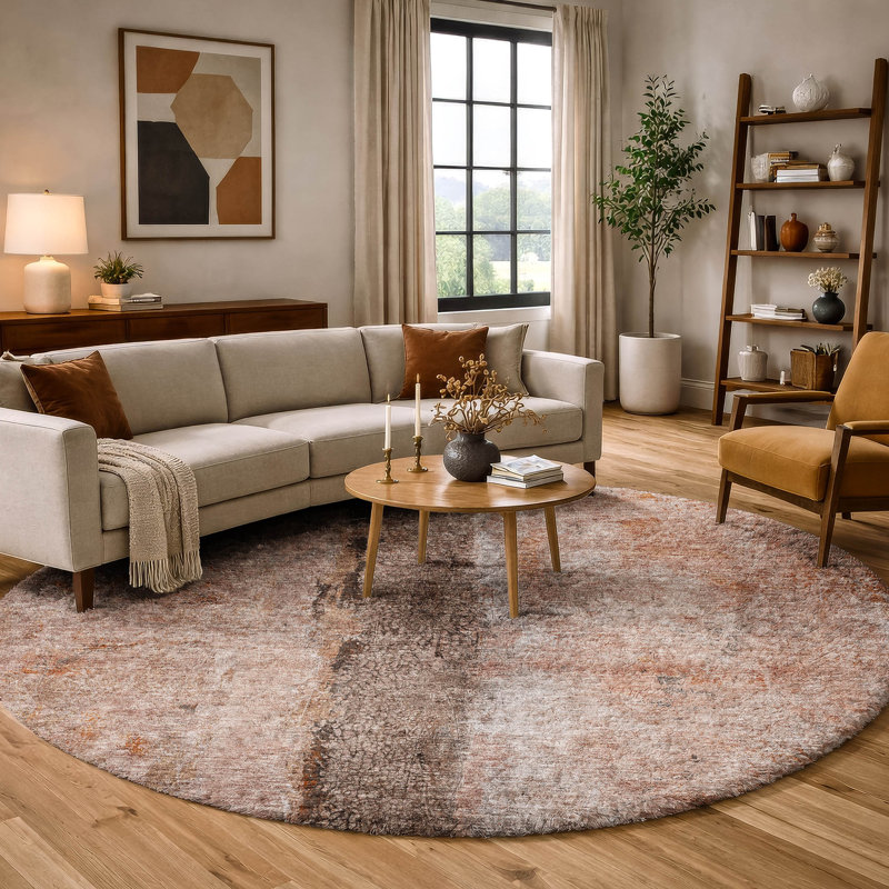 Tapis à poil long de qualité supérieure lavable à la machine ADS605, Paprika, 8' Round