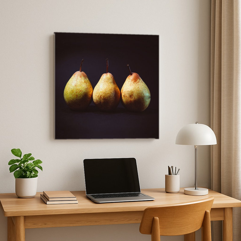 Nature morte aux trois poires — Tableau mural carré en métal, H 8 po x l 8 po