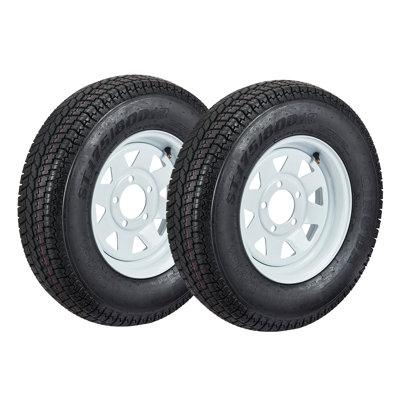 2-Pack Trailer Tires Rims ST175/80D13 ST175/80/13 Load Range C 6 PLY, 5 Lug On 4.5", 13" White Spoke Wheel, Trailer Tire and Wheel Assembly