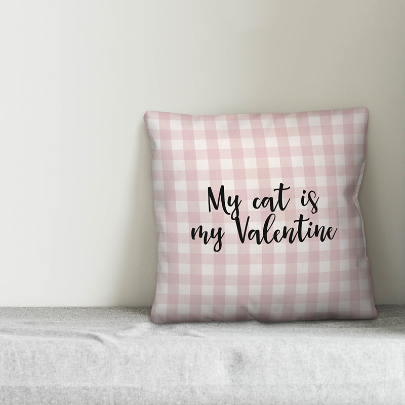  Coussin My Cat is My Valentine, Rose / Noir, Housse de coussin