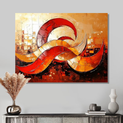 «Red and Gold Geometric Volcano Fragment I», art mural abstrait en métal, impression géométrique en métal