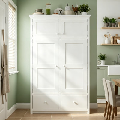 46.5x20.9x74.8inch Freestanding Kitchen Pantry, Tall Storage Cabinet with 8 Door Shelves, 4 Pull-out Trays, 6 Drawers for Dining Room, White