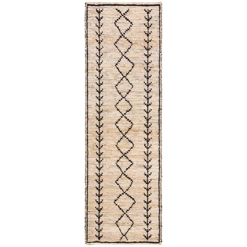 Bohemian Hand-Woven Ivory/Black Area Rug, Runner 2'6" x 8'