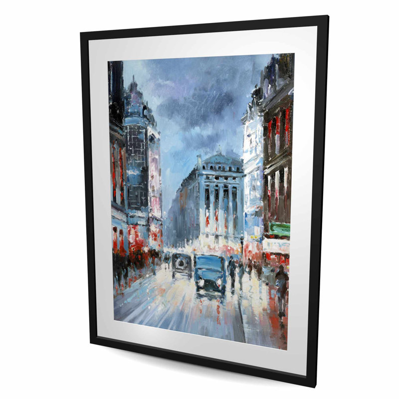 Abstrait rouge et bleu - impression encadrée contemporaine, H 48 po x l 36 po, Noir