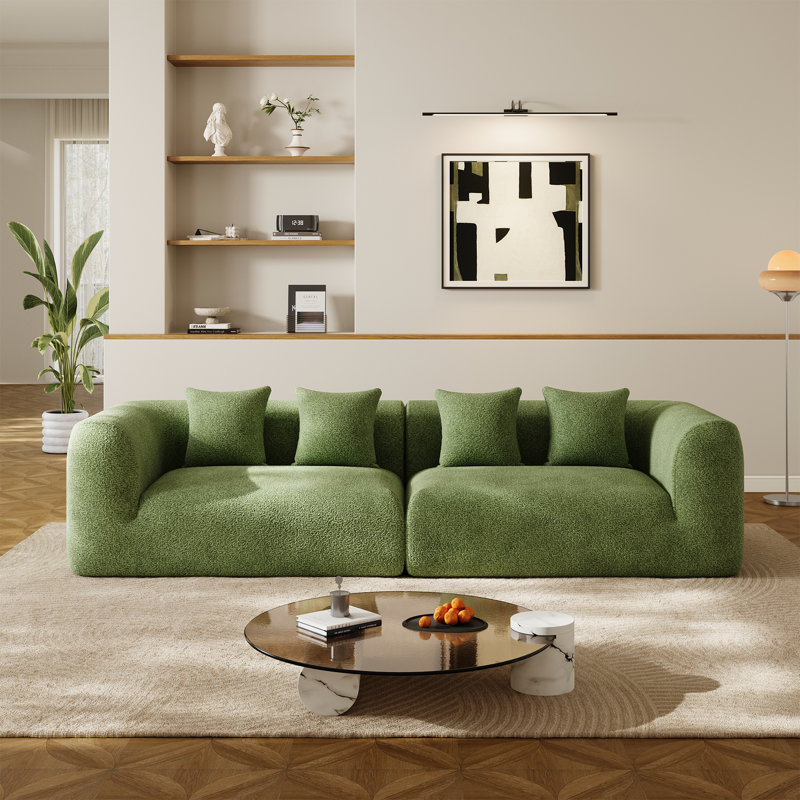 Boneless 120"W Oversized Sofa, Chenille Upholstered Comfy Couch With Deep Seat And 4 Pillows, Green