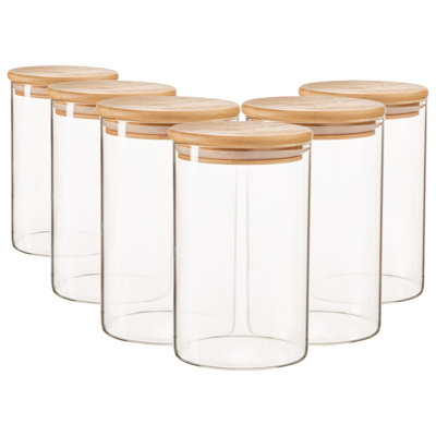 Argon Tableware - Scandi Glass Storage Jars with Wooden Lids - Set of 6