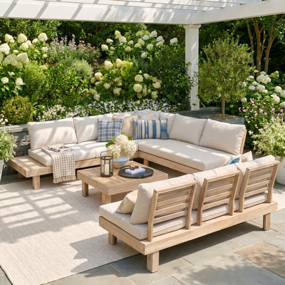 Ensemble de conversation d'extérieur en bois d'acacia avec coussins 5 pièces Abhipa