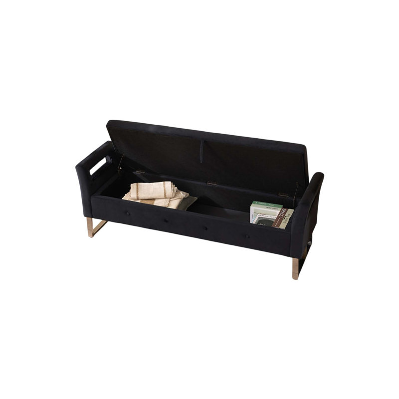 67.89" W Tufted Upholstered Storage Bench, Black
