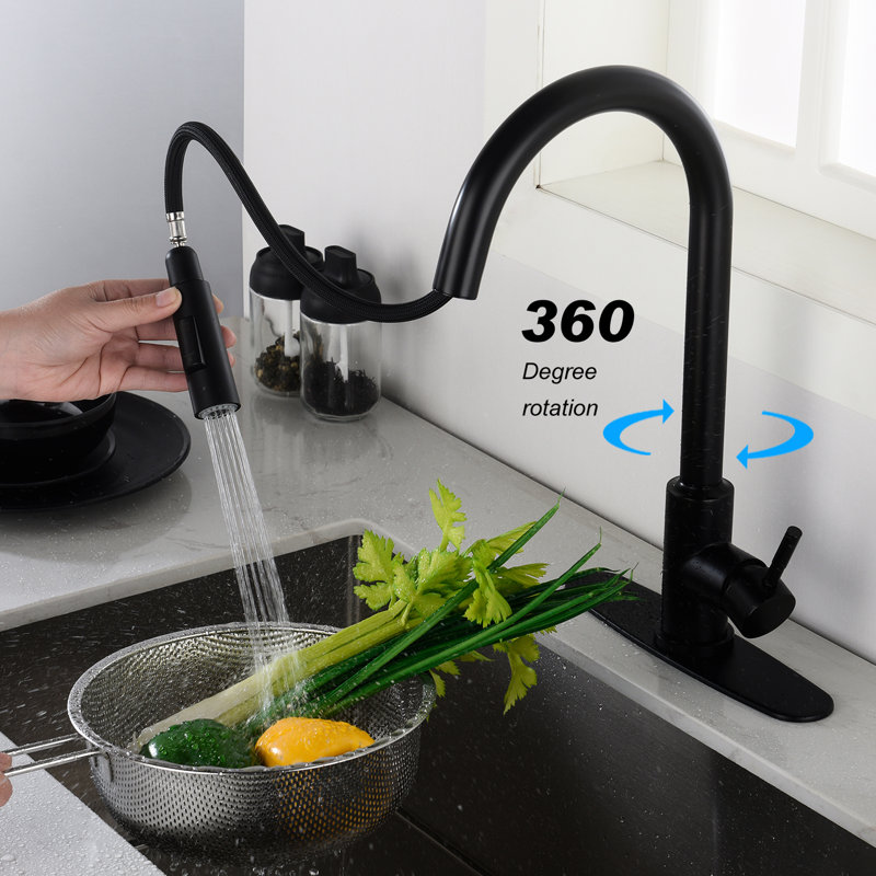 Touch Kitchen Faucet Pull Down - Matte Black Stainless Steel. 360-Degree Rotating Spray Wand For All-Around Sink Purification. And Rust Construction. Single Handle Smooth Water Temperature Flow