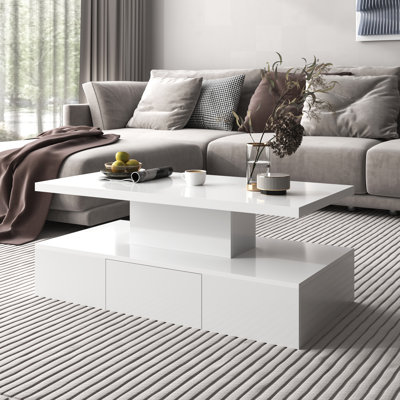 Table basse L 39,5 po ultrabrillante avec tiroir caché et deux tablettes noires