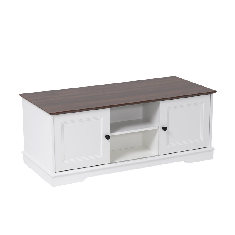 Coffee Table With 4 Sliding Doors, Symmetrical Design, Multifunctional Storage Cabinet