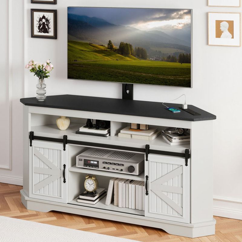 63"W  Corner TV Stand With Mount For 70" TV, White