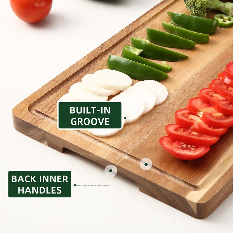 Ensemble de 2 planches à découper pour cuisine en bois d'acacia à structure de grain de bord 45,7 x 30,5 x 2,5 cm pour la viande, les légumes, les fruits